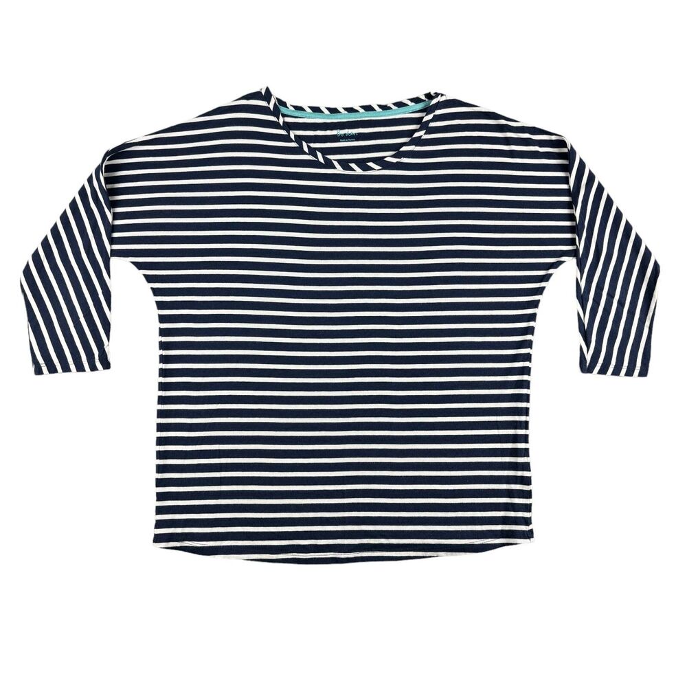 Boden Shirt Women's US 8 White Blue Long Sleeve Striped Top Soft Casual Stretch